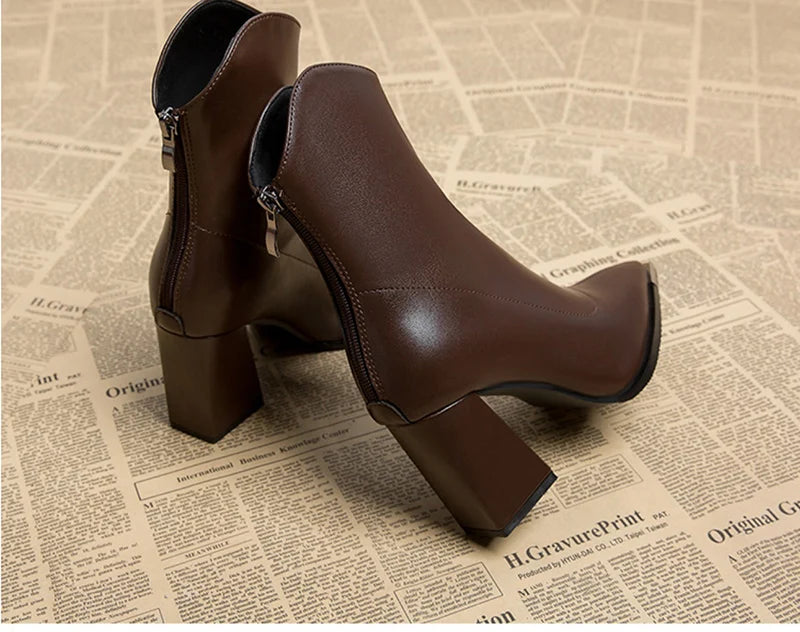 Pointed Toe Ankle Boots - Elegant High Heel Booties with Back Zipper