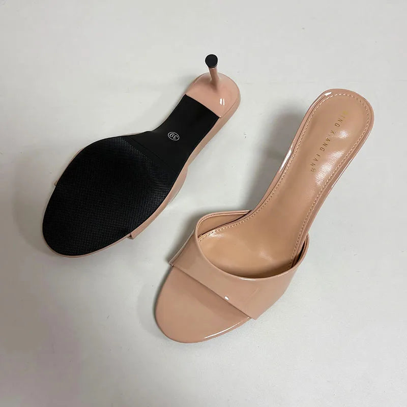 Heeled Slippers - Elegant Thin Heel Slides for Women