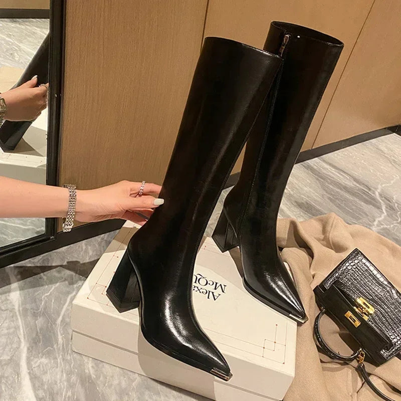 Pointed Toe High Boots - Side Zipper Party Heels