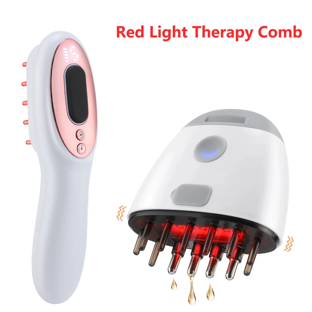 Red Light Therapy Hair Growth Massage Comb Electric Vibration Head Massager Scalp Massage Brush Hair Oil Liquid Applicator
