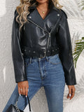 Fitaylor Spring Autumn Women PU Leather Jacket Lady Lapel Motorcycle Leather Outwear Casual Short Coat