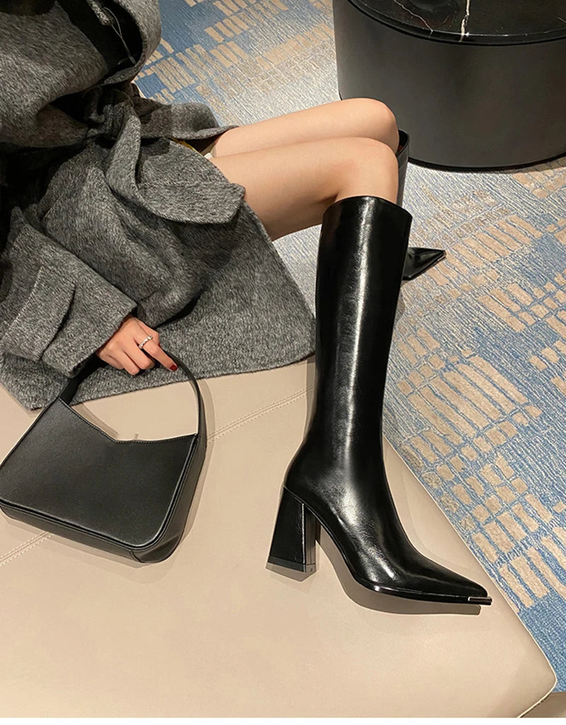 Pointed Toe High Boots - Side Zipper Party Heels