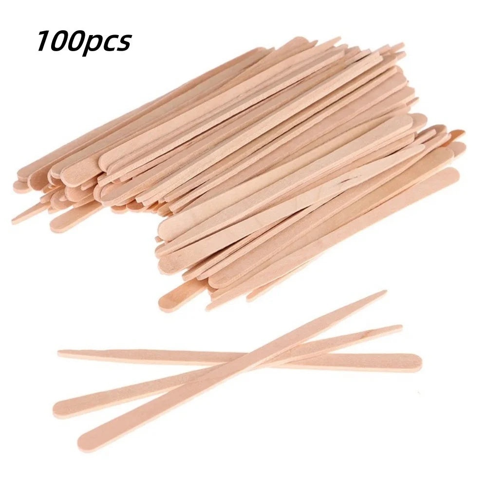 Wooden Wax Applicator Sticks - 100 Pack Disposable Hair Removal Spatulas