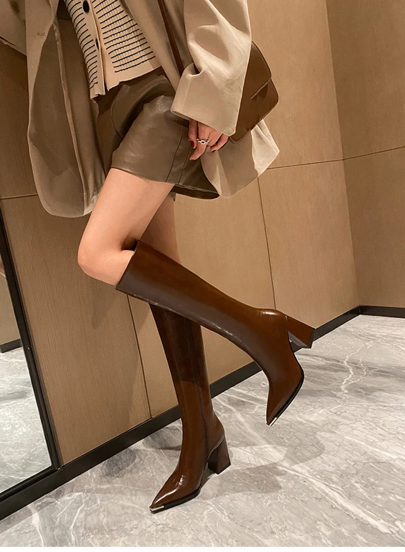 Pointed Toe High Boots - Side Zipper Party Heels