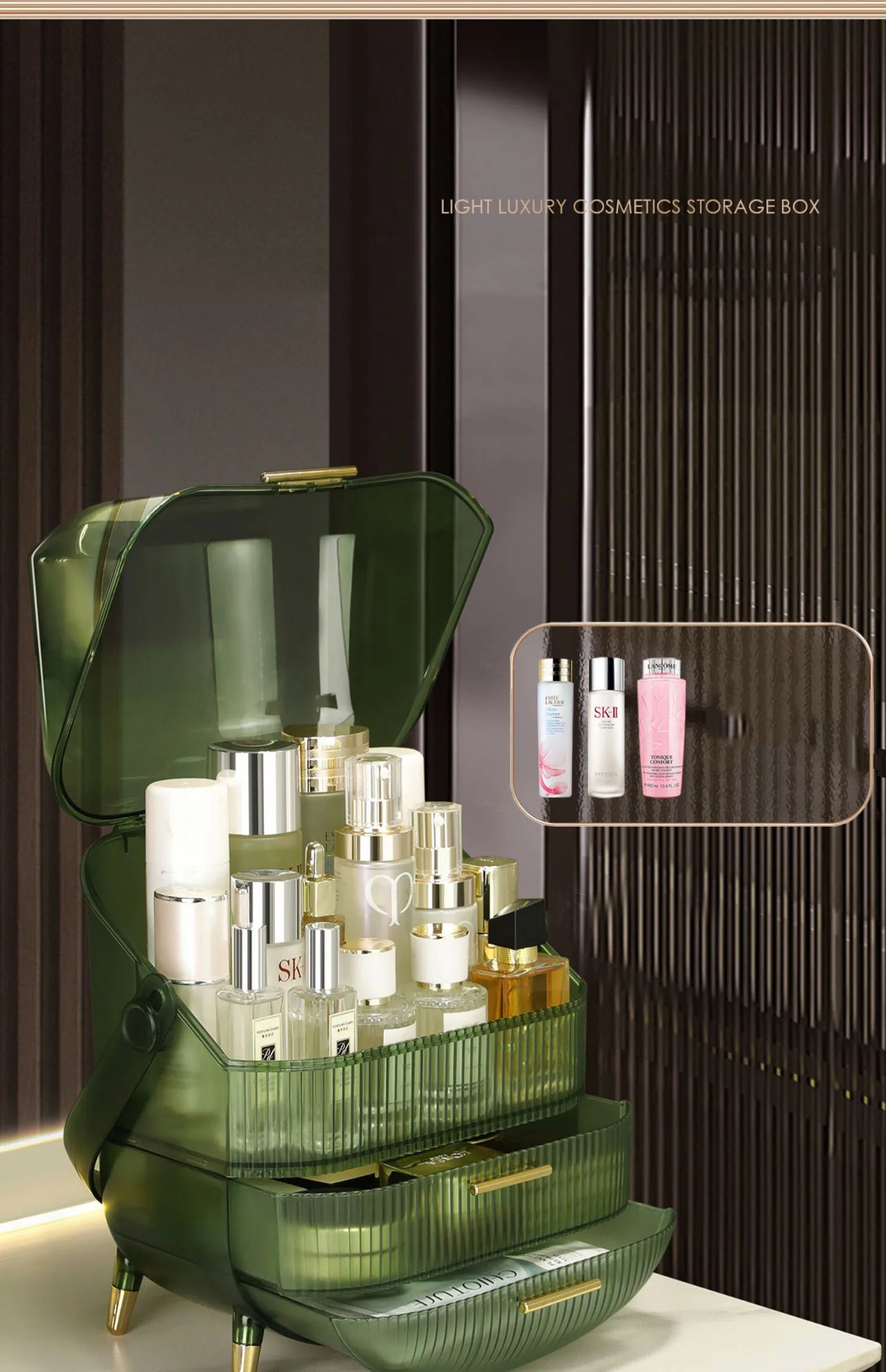 Large Makeup Organizer with Drawers and Lid - Dustproof Cosmetics Storage Box