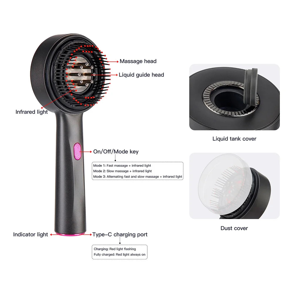 Electric Massage Comb Vibration Red Light Therapy Hair Growth Massage Scalp Massage Brush Anti Hair Loss Liquid Oil Applicator