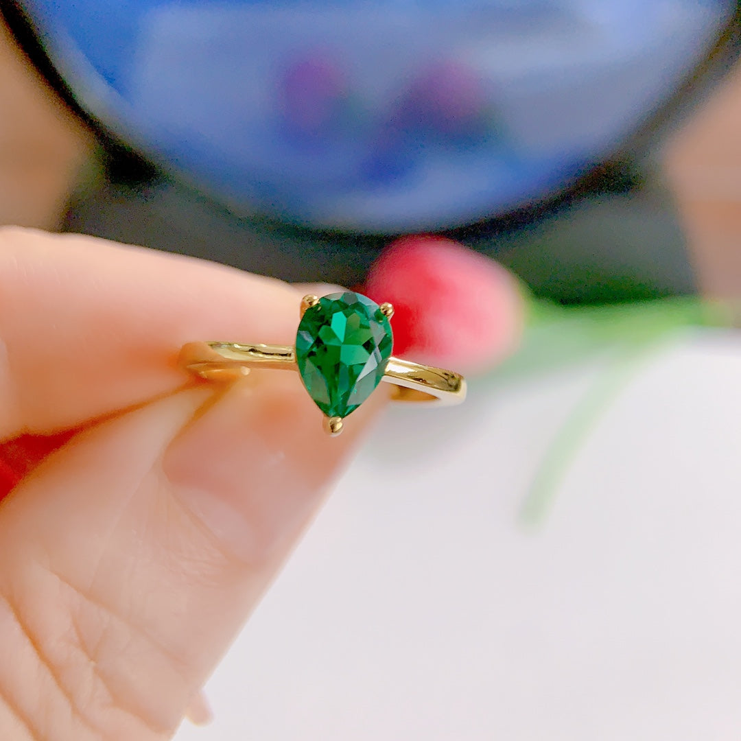Colombian Emerald Sterling Silver Ring - Natural Gemstone Engagement Ring