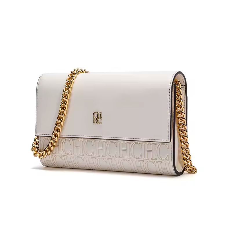 Handbags with gold chain strap on a white background
